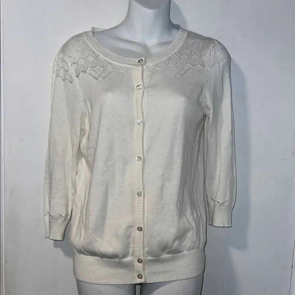 MAK SWEATER White Button up 3/4 Sleeve Cradigan-S